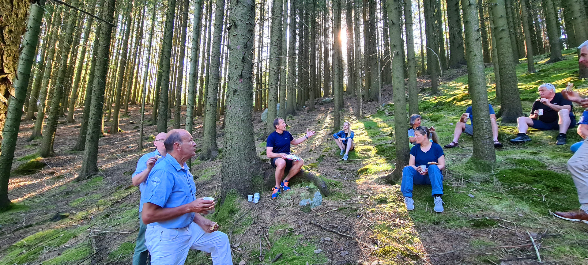 20200626_090630 Fylkesskogmeister Stein Bomo synte til ein enorm produksjon i dette sitkagranfeltet (forsøksfelt) på noko over 100 år i Gjesdal. Kvaliteten veit vi også blir god, ettersom sitkagran med åra legg på seg oppover stammen og du kan knapt registrere avsmaling, etter kvart tette årringar og eit ypperleg virke. Det føresett også at ein har eigna reiskapar for foredling.
F.v og litt gøymd Morten Svanes, Olaf Gjedrem, Stein Bomo, Berit Sundbø Hagalid, Ann-Hege Hanstad, Sissel Bakke (bak Ann-Hege), Even Øyri bak stammen, Torbjørn Frivik og knapt synleg Rolf Solberg.