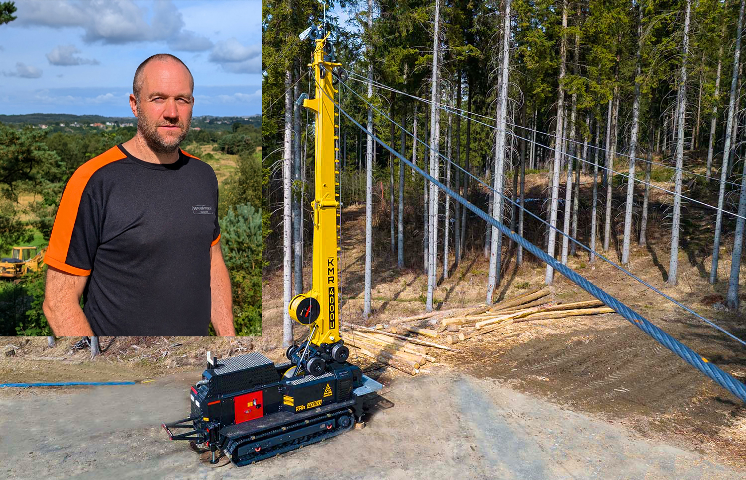 Sverre (innfelt) lyt vente til slutte av august då den nye taubana vil kome til Fitjar i Vestland. Men slik ser den ut; ei beltemontert taubane (KR40-2) med Liftliner 4000 løpekatt. 